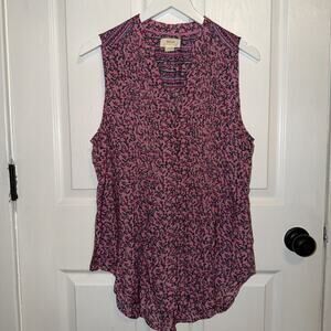 MAEVE by Anthropologie Pink Petunia Pintuck Blouse Top Sleeveless Tunic Size M‎